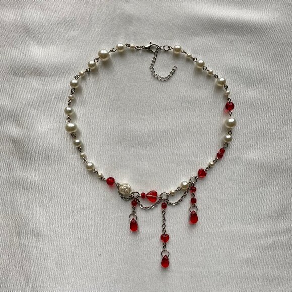 🩸 vampire love bite red blood droplet pearl choker necklace 🩸 - Picture 2 of 3